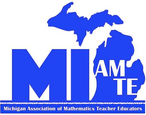 MI-AMTE Logo showing the state of Michigan in blue overlaid with MI-AMTE lettering